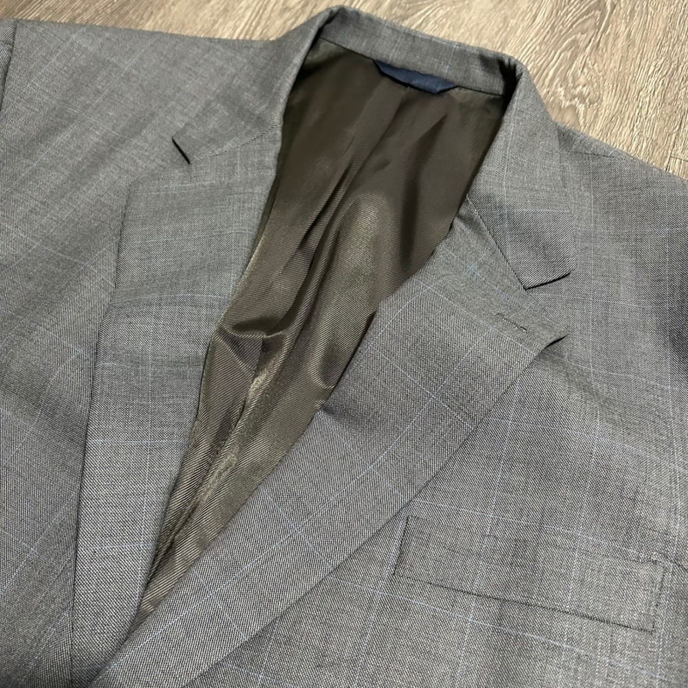 Burberry London Sport Coat 48L Gray Windowpane 100% Wool 2-Button Blazer Long